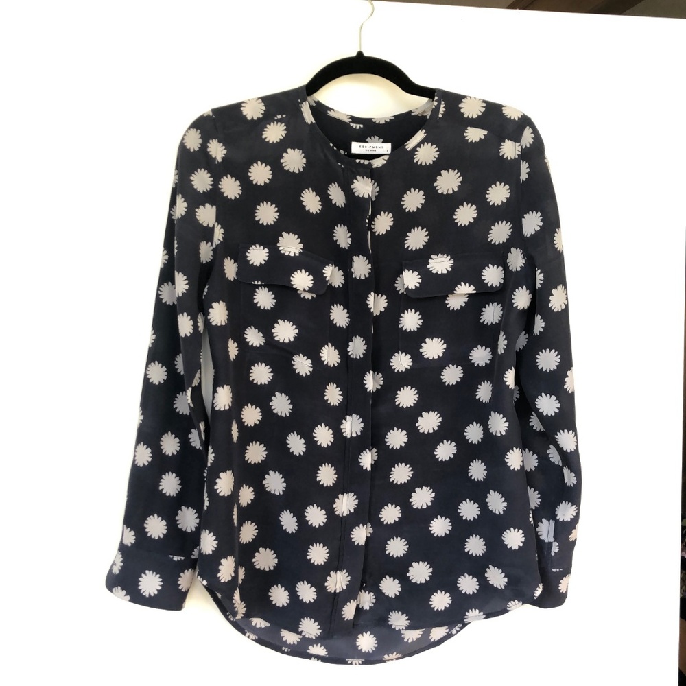 Equipment silk blouse, size S, navy/white flowers